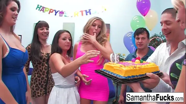큰 Samantha celebrates her birthday with a wild crazy orgy 클립 튜브