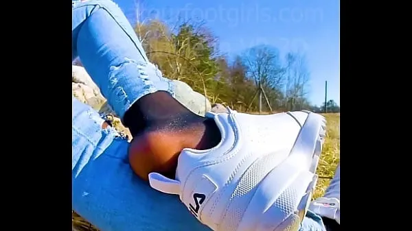 Store Shoeplay Dipping Girl slips out of her sweaty stinky Nylons sneakers Feet footfetish clip video foot toe klipp Tube