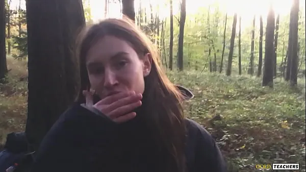Big Young shy Russian girl gives a blowjob in a German forest and swallow sperm in POV (first homemade porn from family archive clips Tube