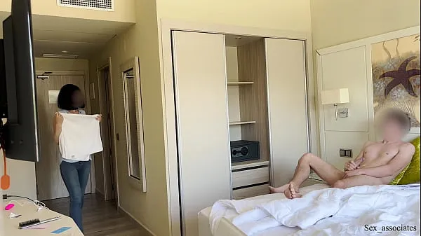 Big Public Dick Flash. Hotel maid was shocked when she saw me masturbating during room cleaning service but decided to help me cum clips Tube